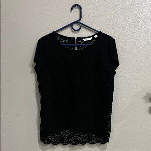 New York & Company Women’s Black Lace Blouse Short Sleeve Back Zip Sz XL Goth